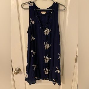 Embroidered Eyelet V-Neck Swing Dress